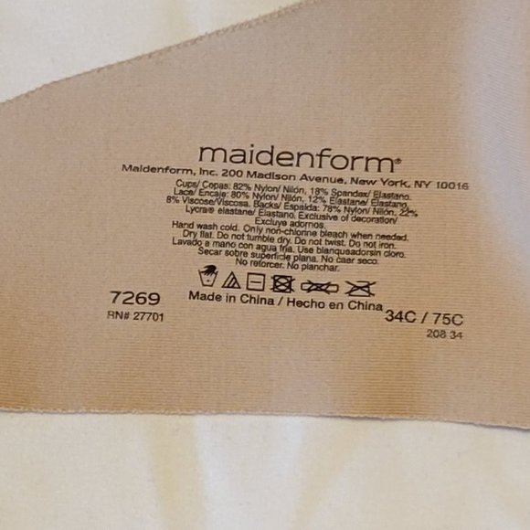 Maidenform natural/tan padded underwire bra with lace sz: 34C - Picture 4 of 4